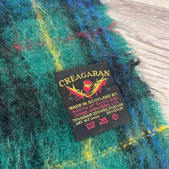 Creagaran Green Tartan Mohair Wool Fringe Scarf Made in Scotland Vintage Cozy - Picture 2 of 6